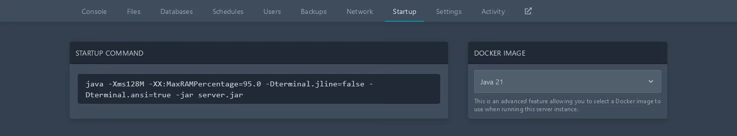 Pterodactyl Manual Java Version Change